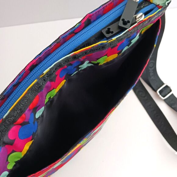 NEW Disney Parks Lg Nylon Crossbody Bag Multicolor Mickey Head Icon Blk Strap - Picture 8 of 11